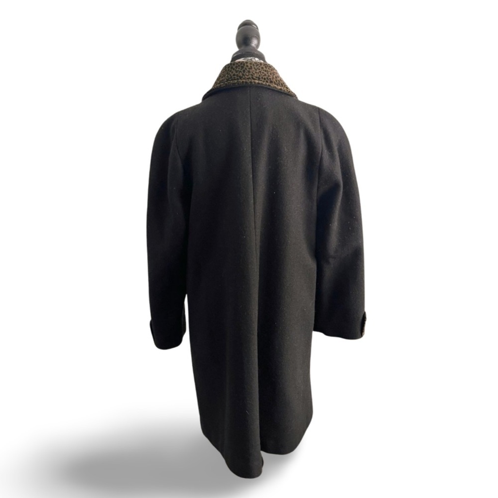 🇨🇦 90s Lindor Black Wool Coat with Leopard Collar And Cuff Size Medium (10) - Picture 5 of 7